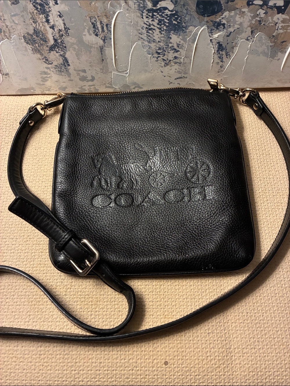 Genuine Coach Black jes slim Leather Embossed Coach Crossbody Bag 2020